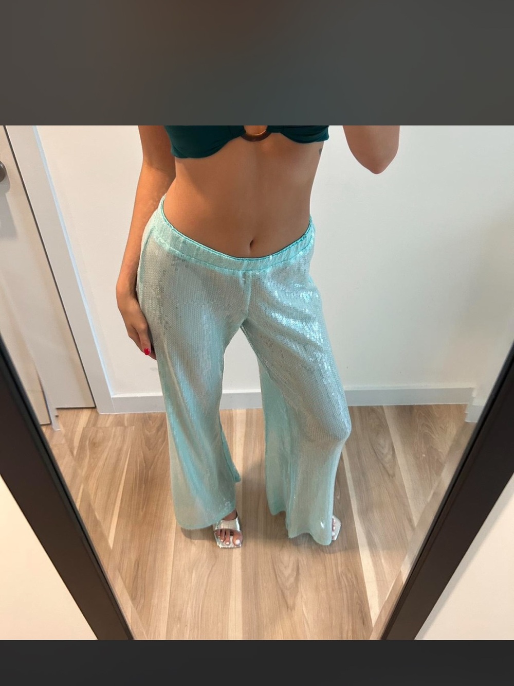 Edikted Seafoam Sequin Wide-Leg Pants